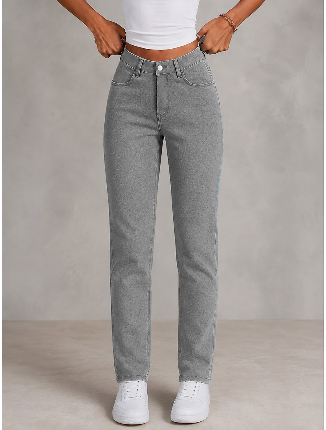 Women's Jeans denim Skinny Pants Chinos Fashion Full Length High Waist Comfort Inelastic Vacation Formal Black Light Blue Gray Spring Slim Fit