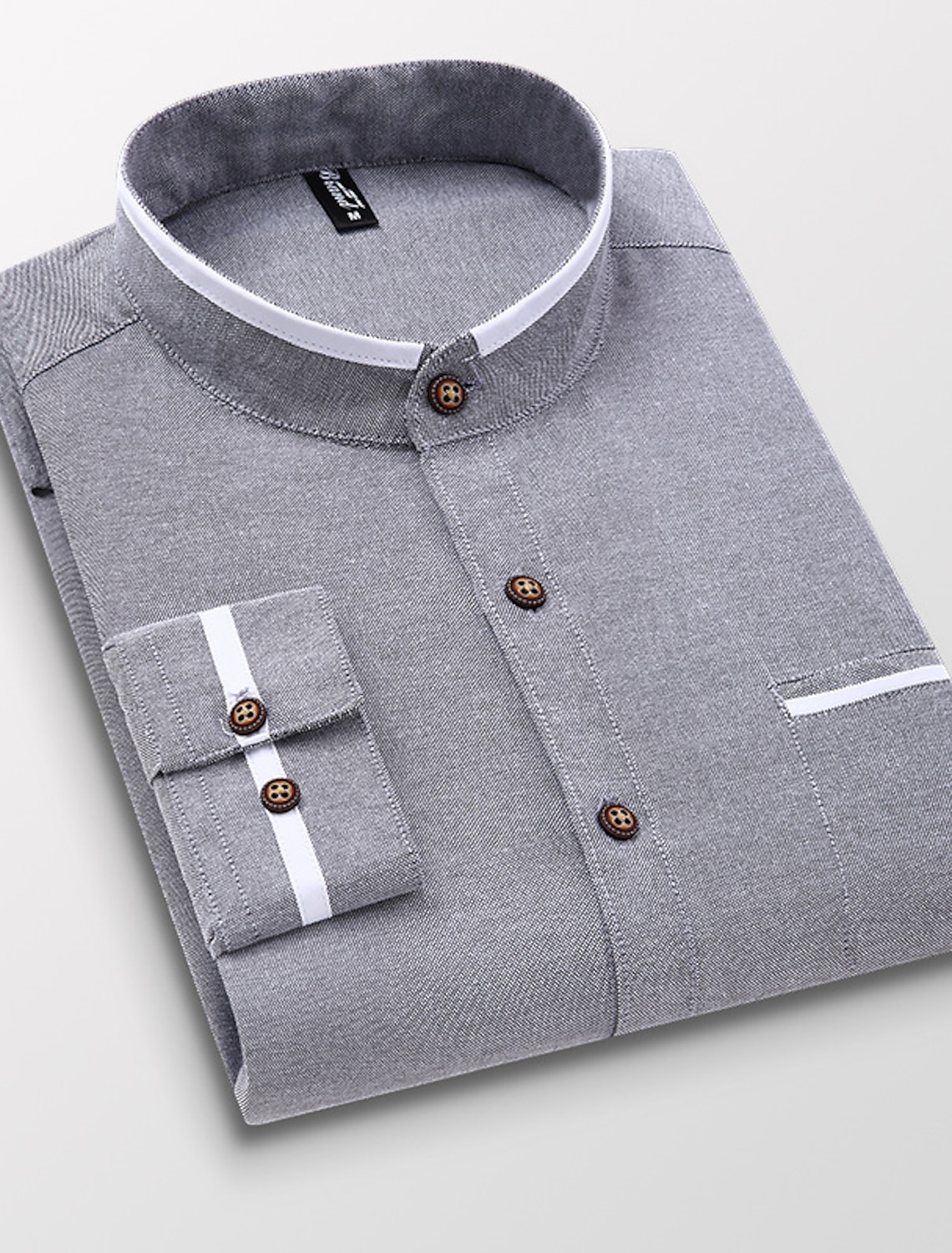 Men's Band Collar Shirt Dress Shirt Oxford Shirt Solid / Plain Color Wedding White Blue Gray Light Blue Long Sleeve Standing Collar Spring & Fall Clothing Apparel