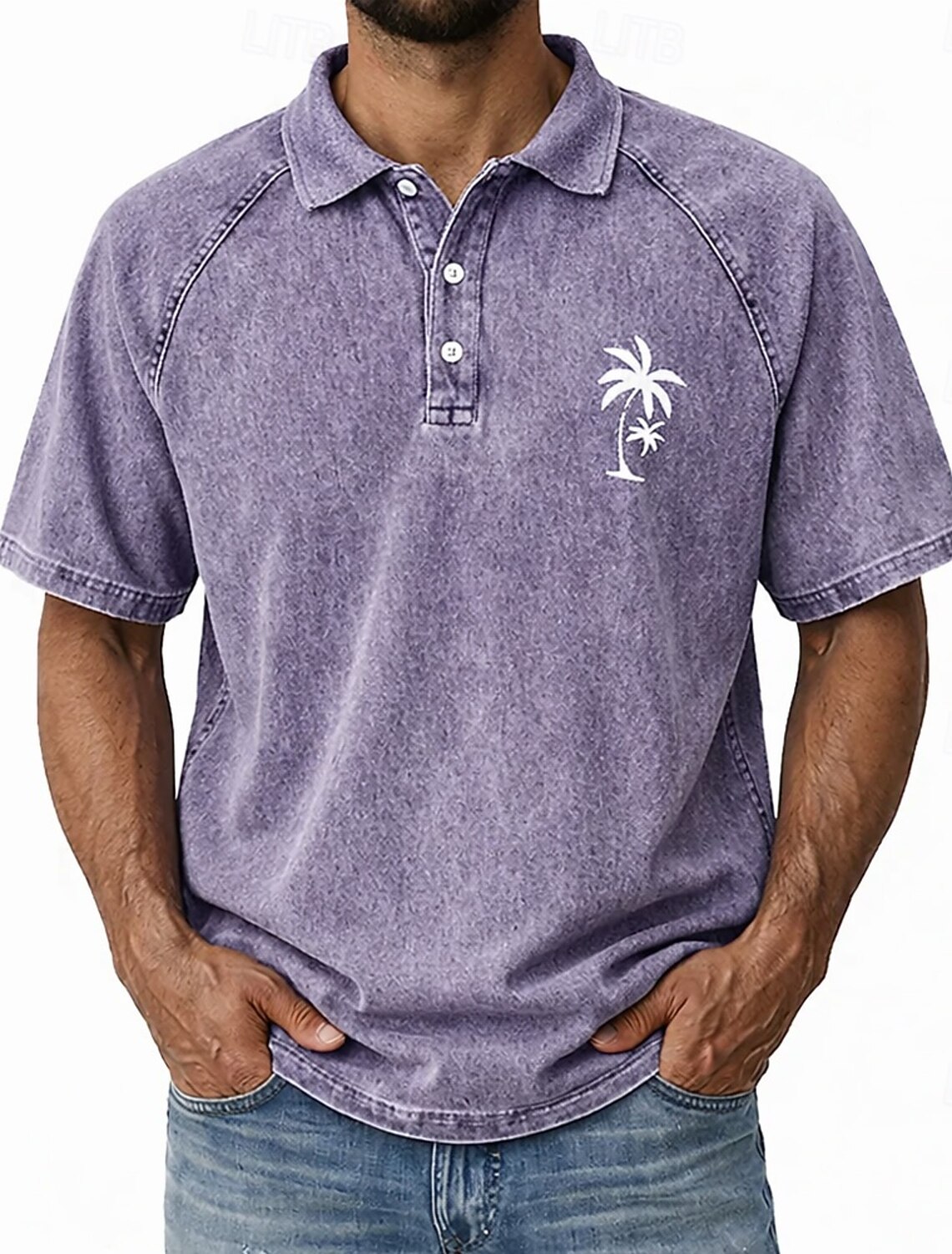 SoftFade™ Men's Polo Shirts 100% Cotton Acid Wash Shirt Casual Holiday Lapel Short Sleeve Fashion Basic Plain Vintage Distressed Summer Spring Dark Brown Black Light Green Navy Blue Light Purple