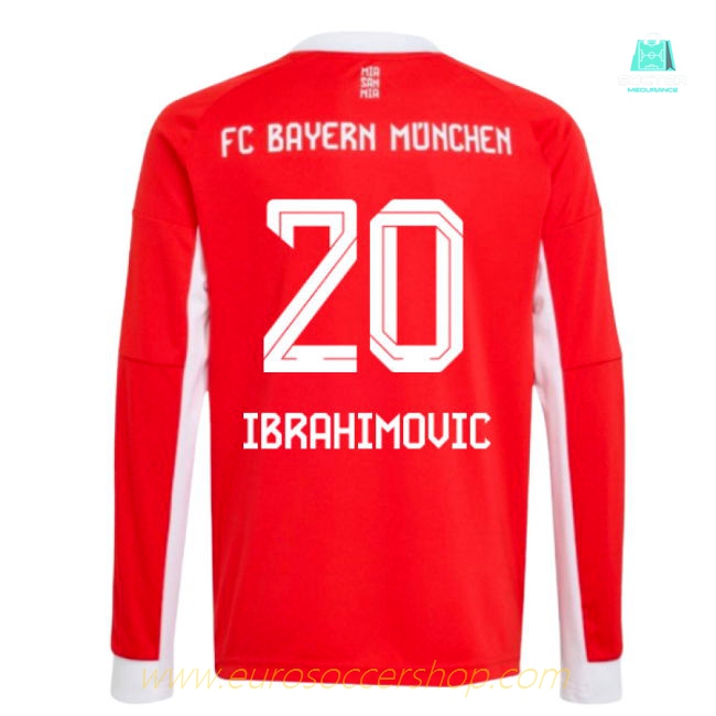 2025-2026 Bayern Munich Long Sleeve Home Shirt (Kids) (Ibrahimovic 20)