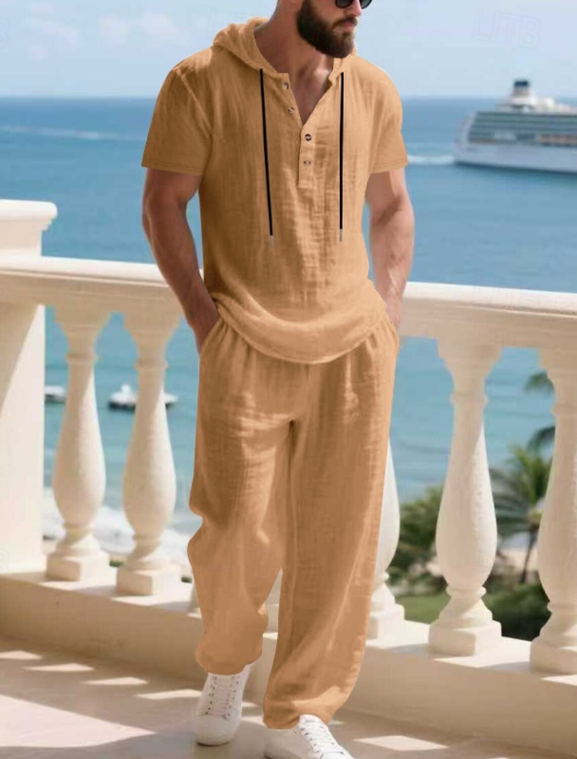 Men's T-shirt Suits Shirt and Pant Sets 2 Pieces Outfits Short Sleeve