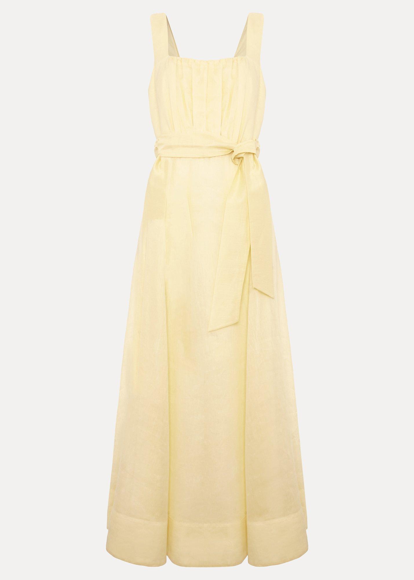 Zahira Pale Yellow Square Neck Midaxi Dress