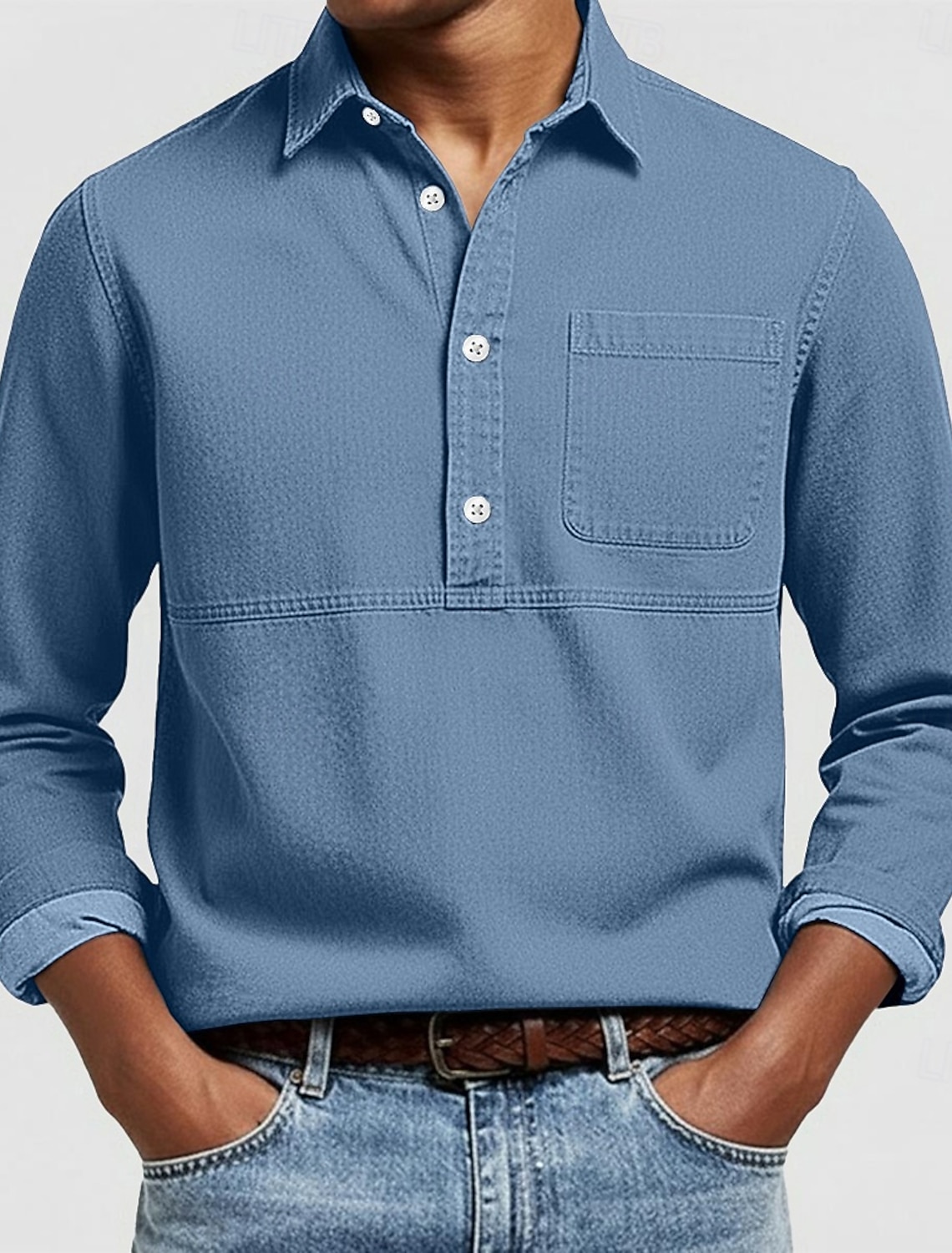 Men's Popover Shirt Oxford Pink Navy Blue Dark Gray Light Long Sleeve