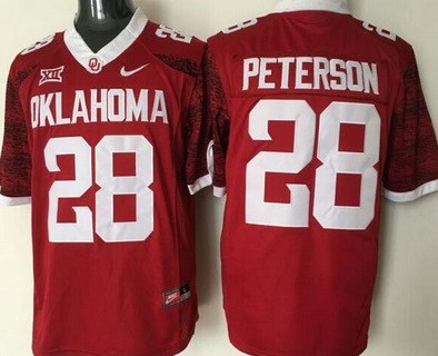 Men's OU OK Adrian Peterson #28 match worn Red 2016 authentic Jersey
