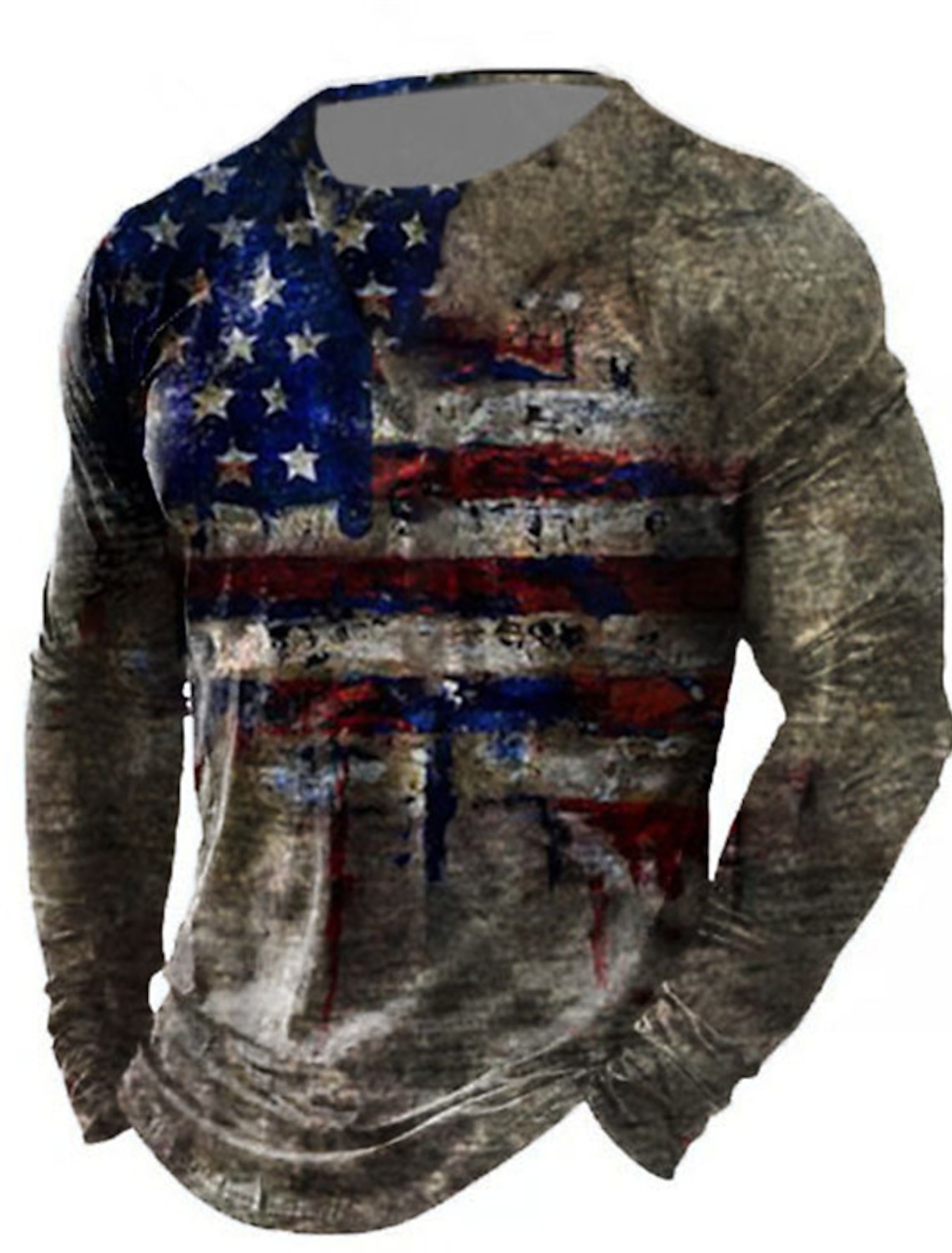 4th of July 2026 250th Memorial Day Men's Patriotic Vintage Distressed Patriot Graphic 3D Print American Flag National Flag Veteran Crew Neck Long Sleeve T-Shirt