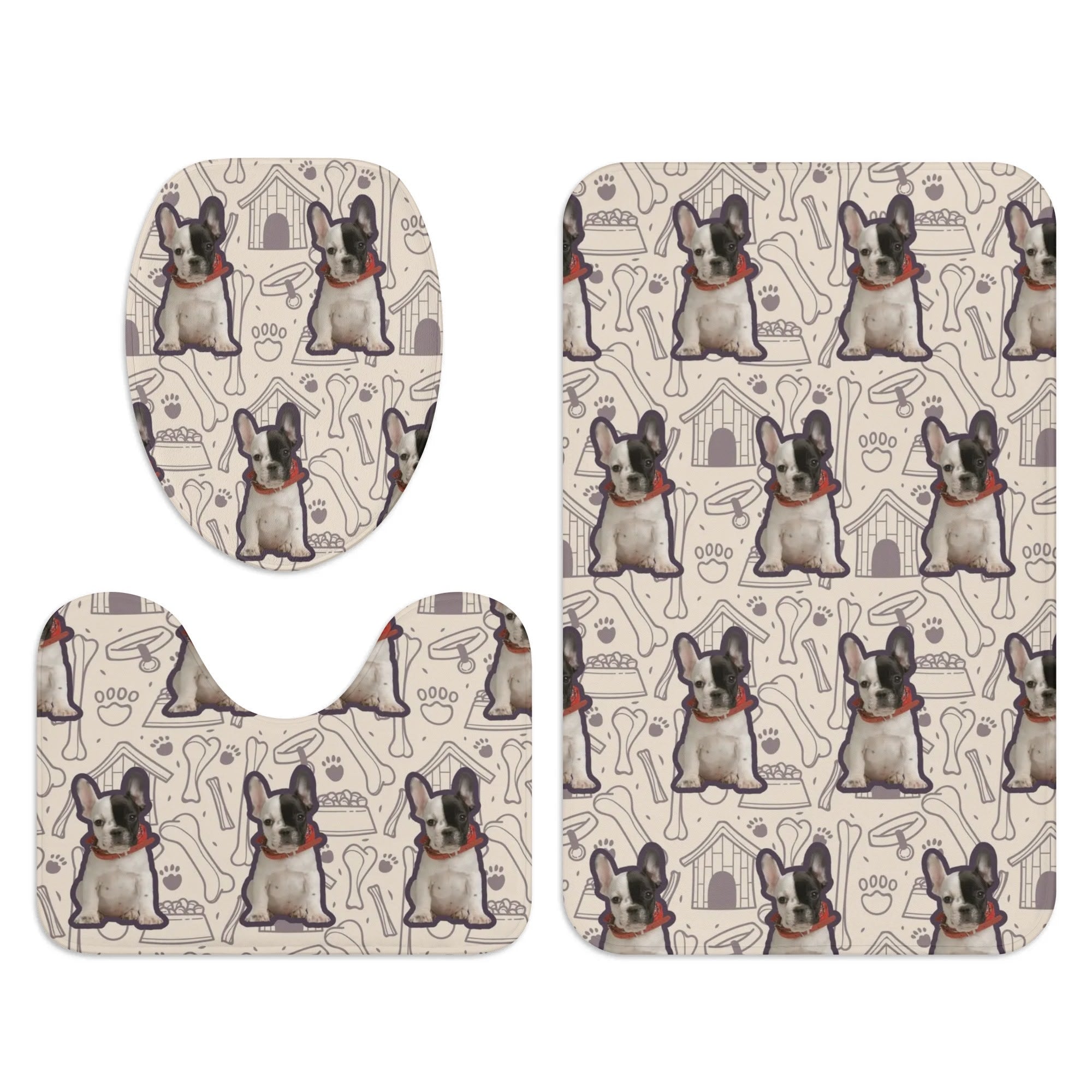 Bathroom Set With Your Frenchie’s Image Paw Protection | Non-slip Design