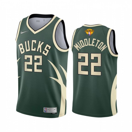 Milwaukee Milwaukee Bucks #22 Khris Middleton Mens 2021 NBA Finals Bound Swingman Earned Edition Jersey Green Youth