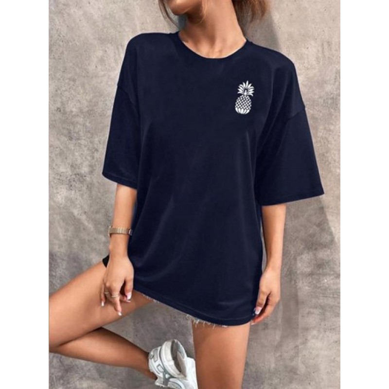Pineapple Print Drop Shoulder Loose T Shirt DA5385