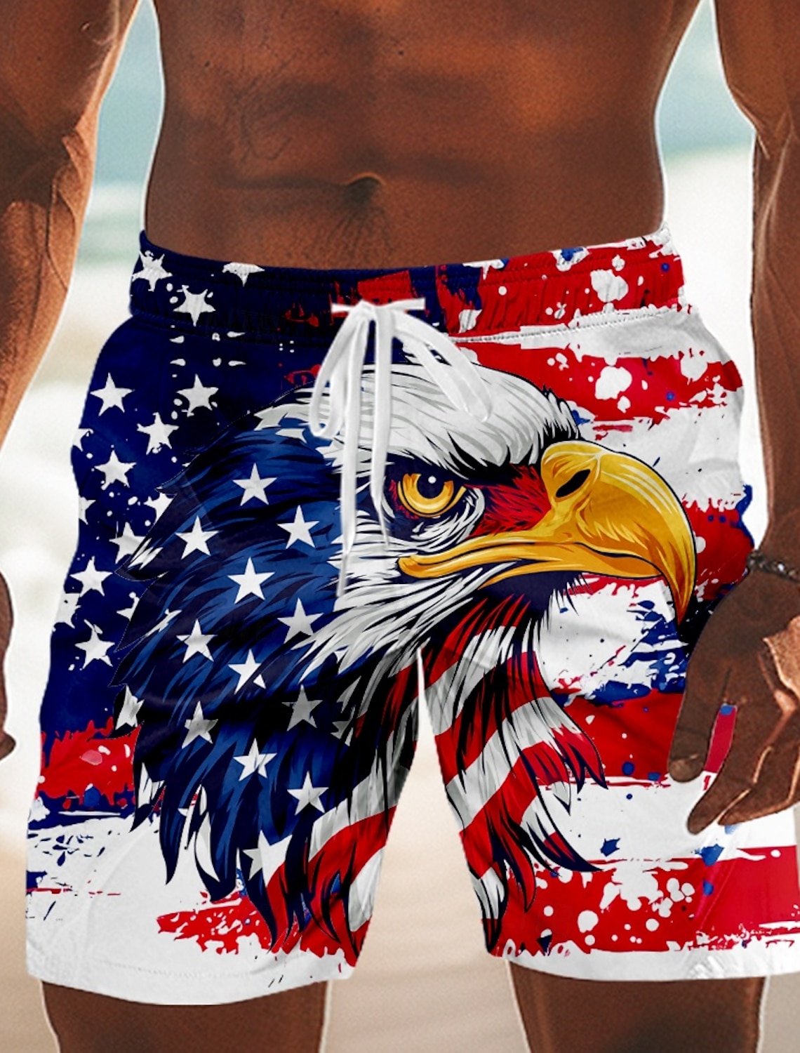 Independence Day Men's US Flag Patriotic Fourth of July Swim Trunks Swim Shorts Board Shorts Mid Waist Hawaiian Holiday Side Pockets Mesh Lining Elastic Drawstring Waist