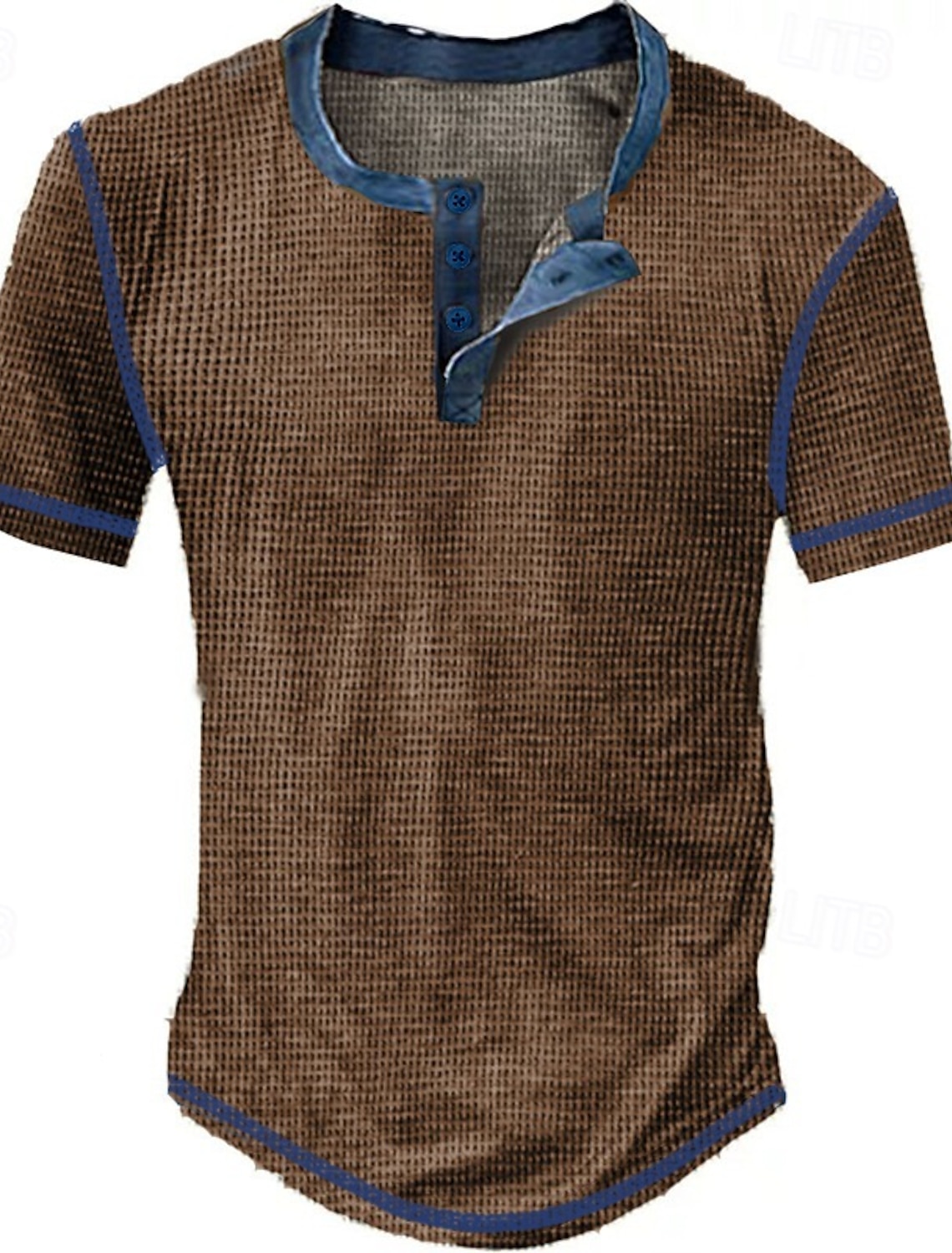 Men's Waffle Henley Shirt Tee Short Sleeve Plaid Checkered Fashion