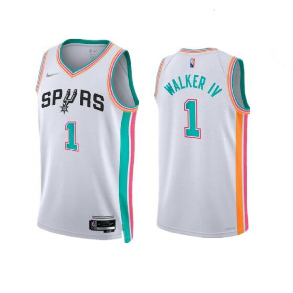 Men's San Antonio Spurs #1 Lonnie Walker IV 2021/22 White City Edition Stitched Jersey