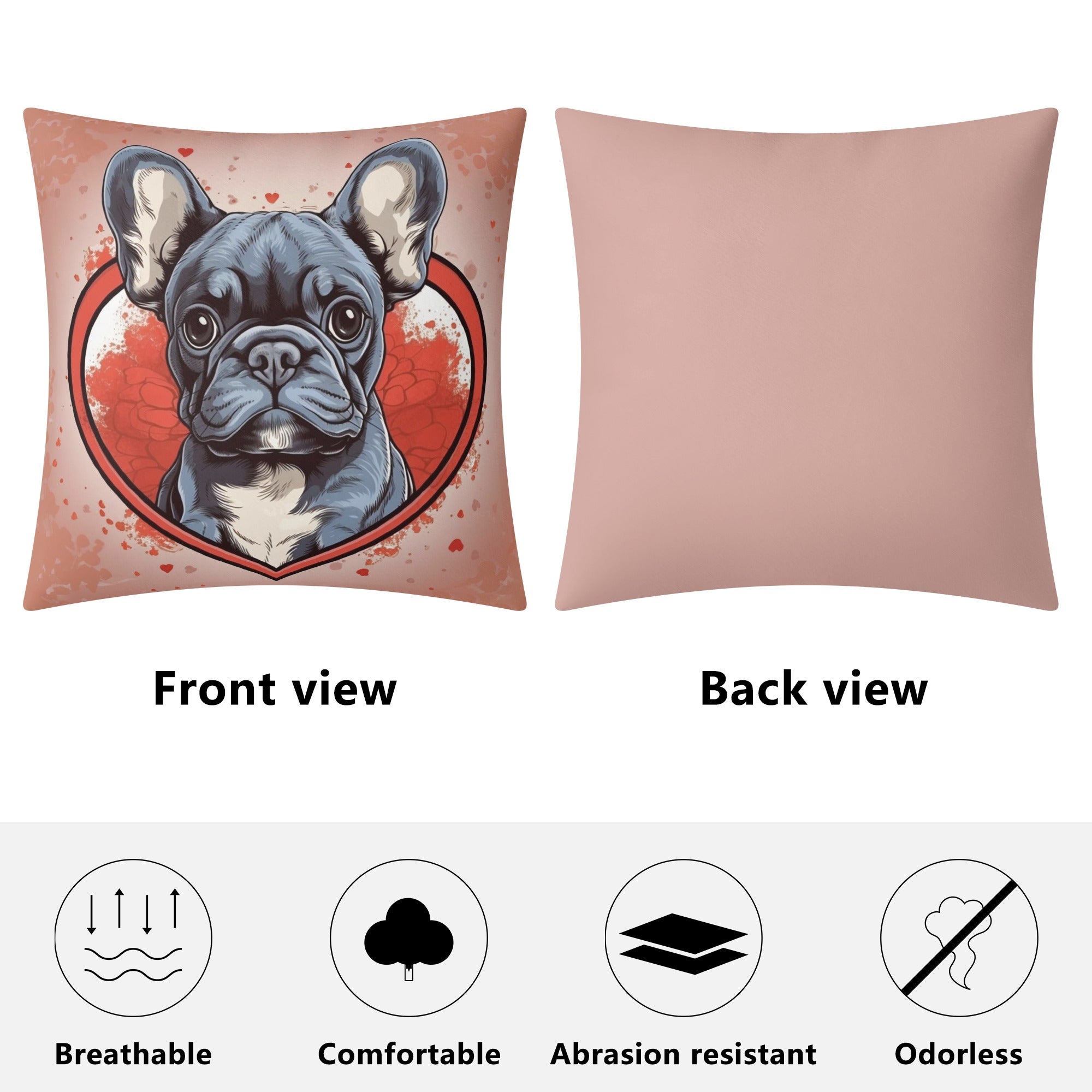 French Bulldog Frenchie Love Double Side Printing Pillow Cover Durable Dog Item