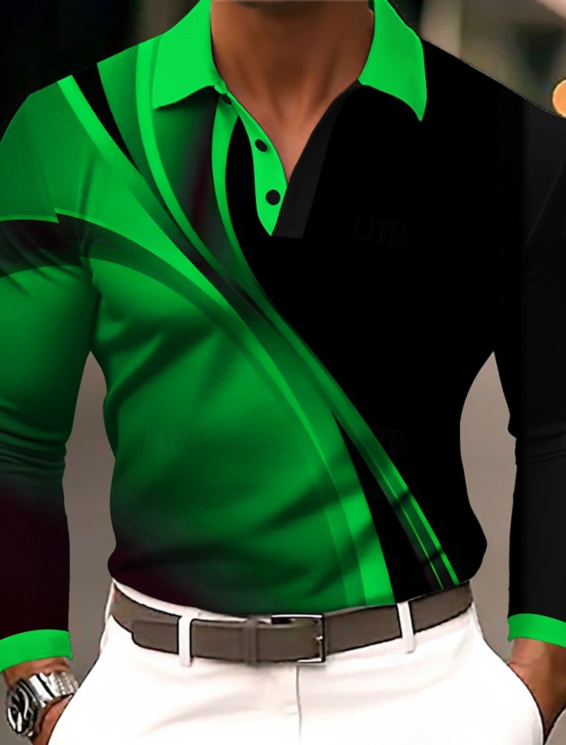 Men's Geometric Line Polo Short Sleeve Shirts Collared Business Casual