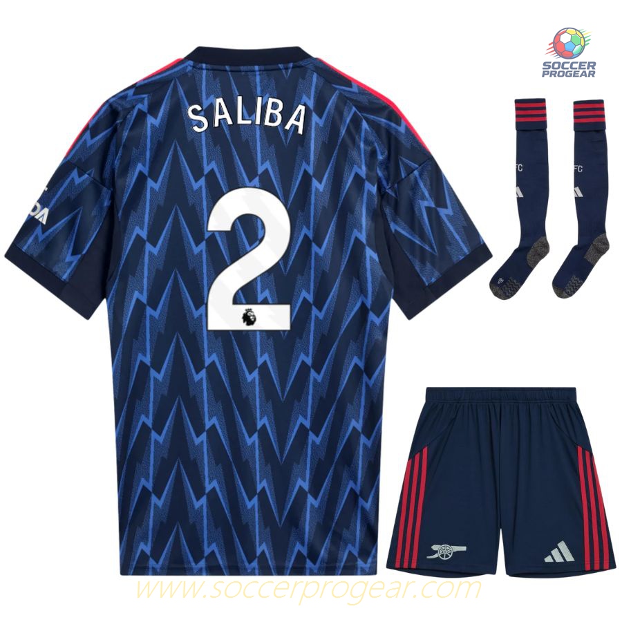 Arsenal 2025-2026 Season Saliba Children Away Soccer Kit Team Jersey
