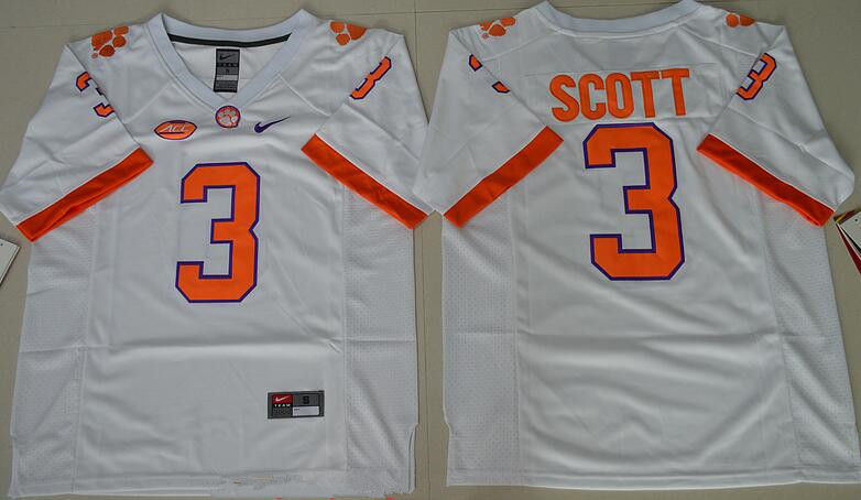 Men's Clemson Tigs #3 Artavis Scott White 2016 game day embroidered