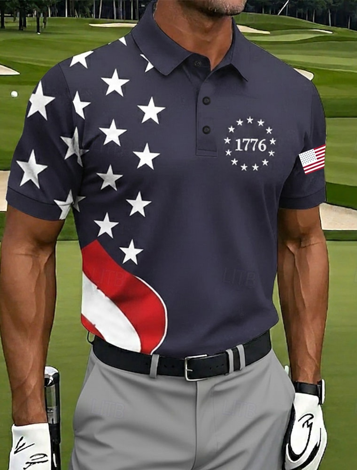 4th of July 2026 250th Men's American US Flag Golf Sports Polo Shirts Short Sleeve Polo Shirts Collared Shirts Casual Athleisure Festival Outfit Buttons Summer Spring Blue White Red
