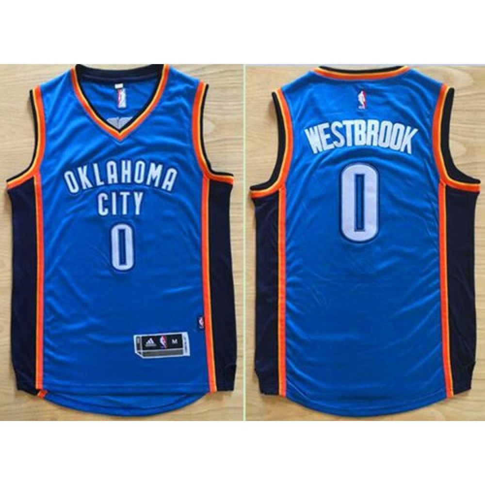 Fan Favorite Contemporary Men's OKC #0 Russell Blue Basketball Jersey