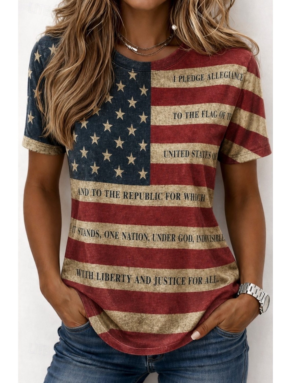 Independence Day American Anniversary Patriotic Women's T Shirt Graphic Flag Letter Vintage Fashion Stylish Short Sleeve Crew Neck Daily Weekend Print Blue Black White Red Summer Spring