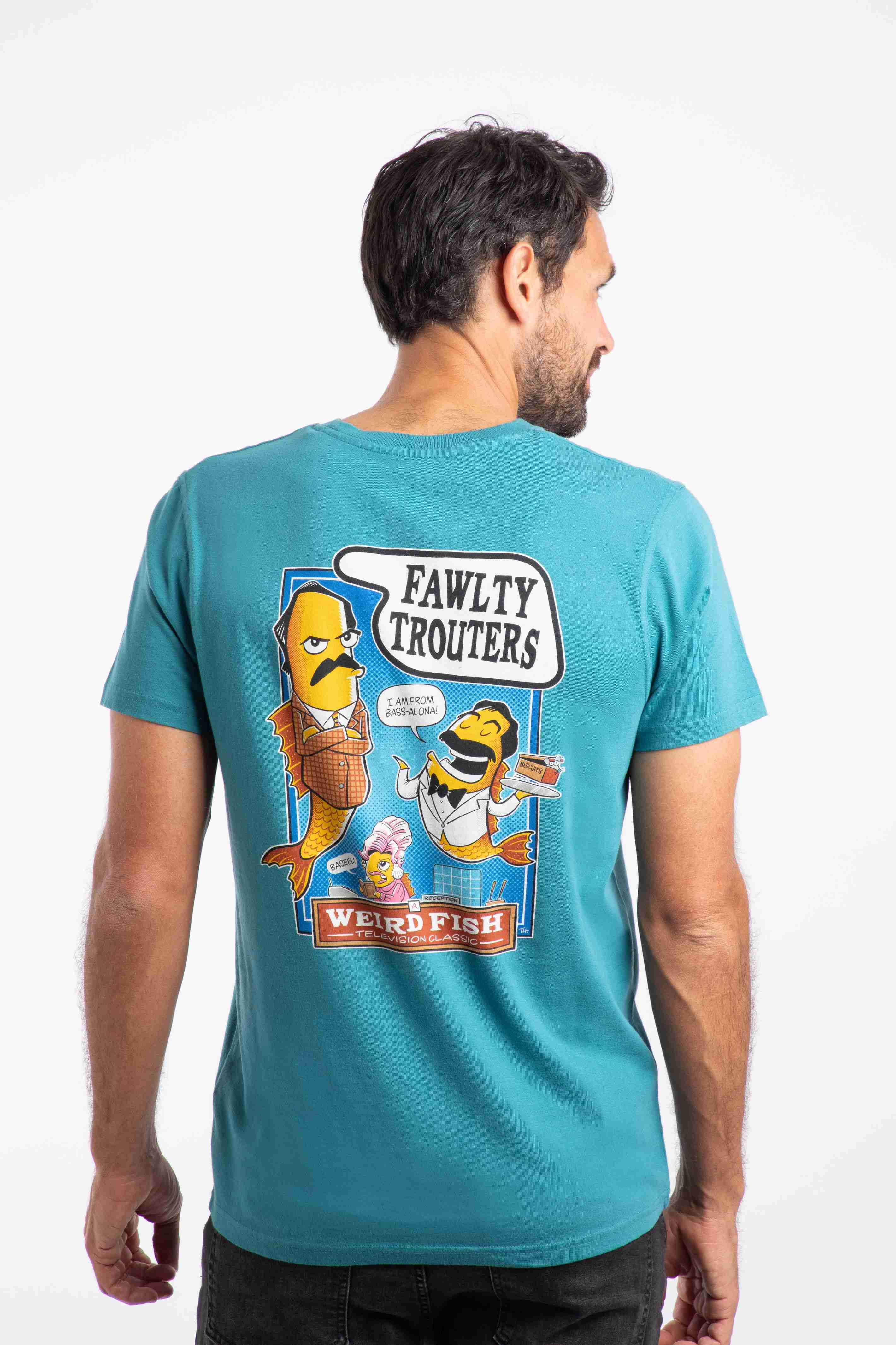 Fawlty Trouters Back Print Artist T-Shirt Deep Teal