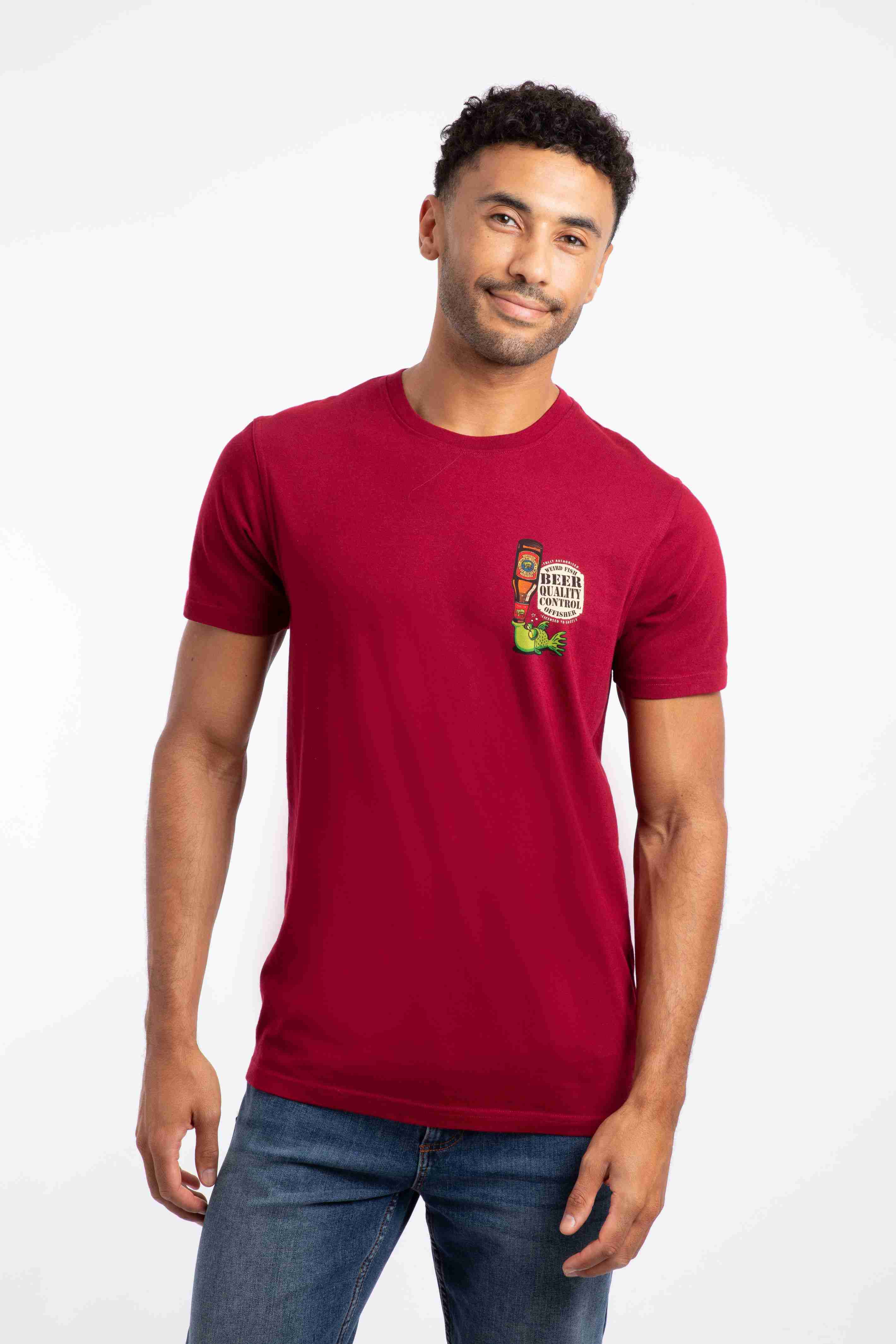Beer Offisher Back Print Artist T-Shirt Garnet