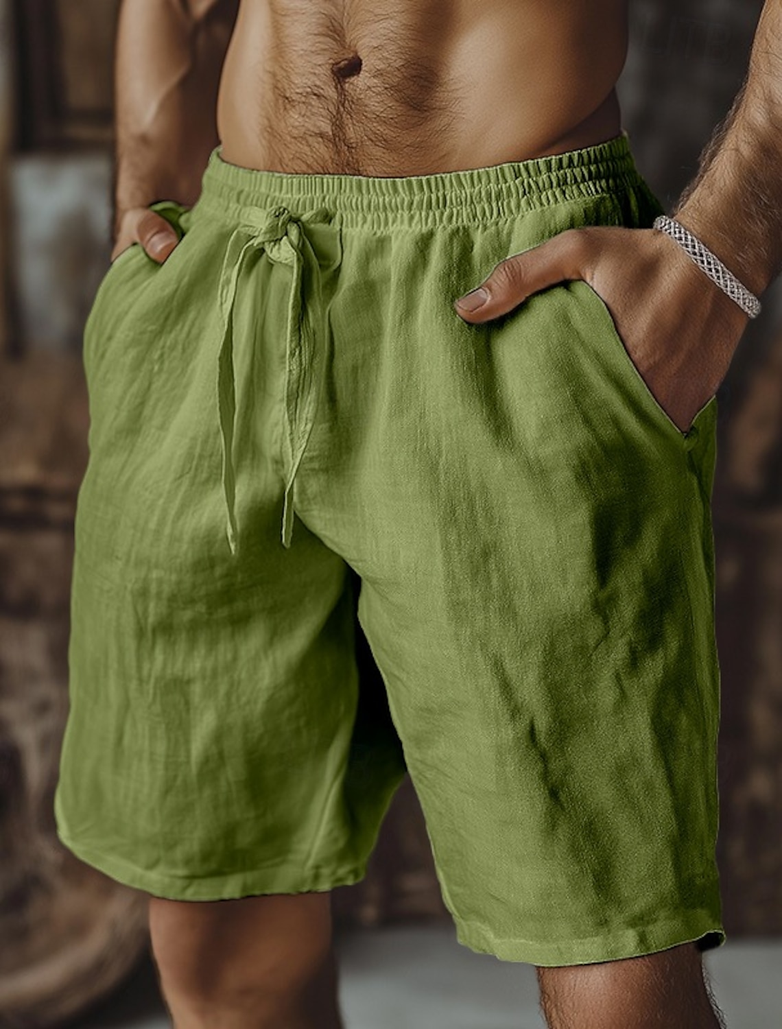 Men's Shorts Summer Beach Baggy Drawstring Elastic Waist Straight Leg