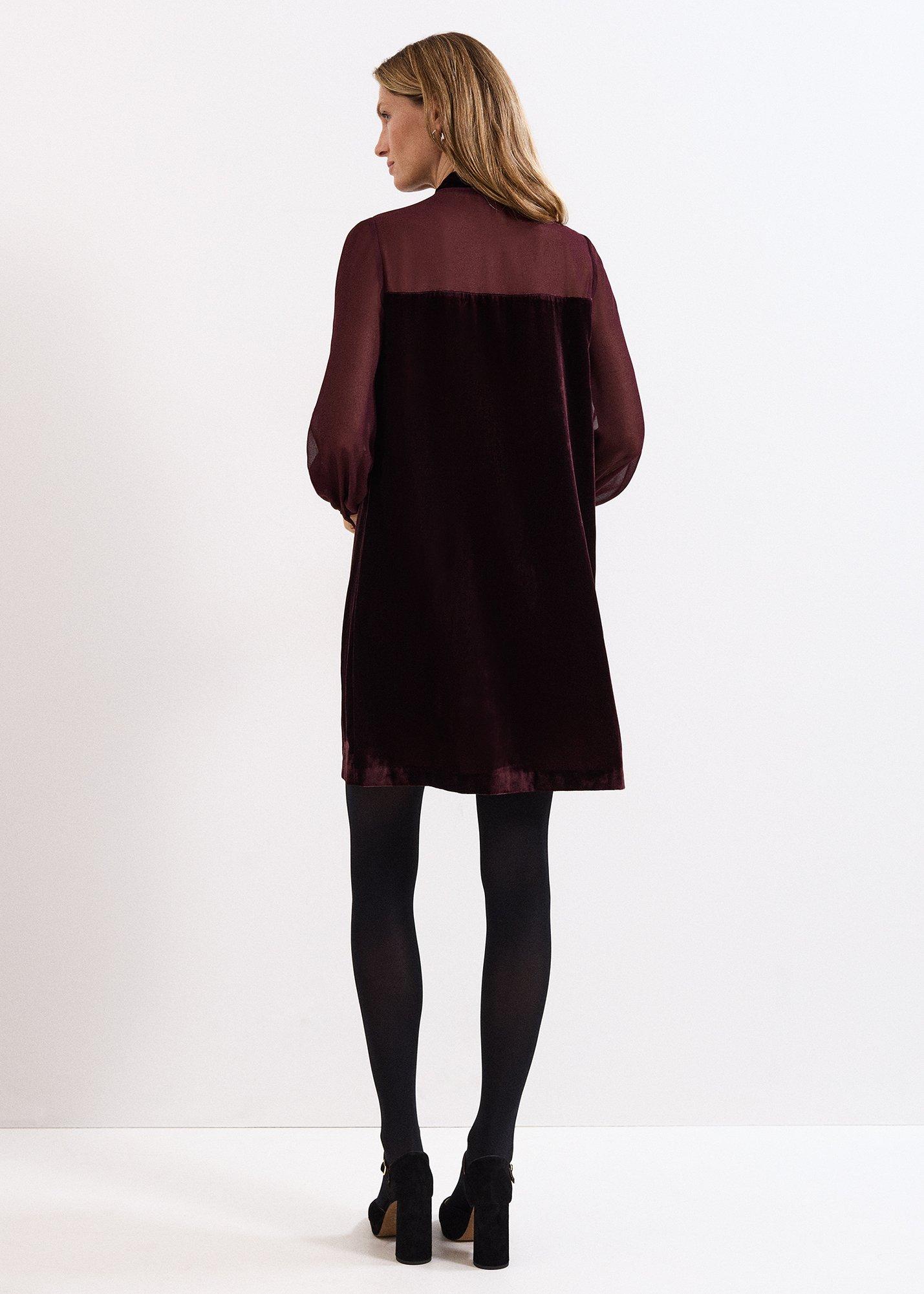 Vinnie Burgundy Velvet Pussy Bow Dress