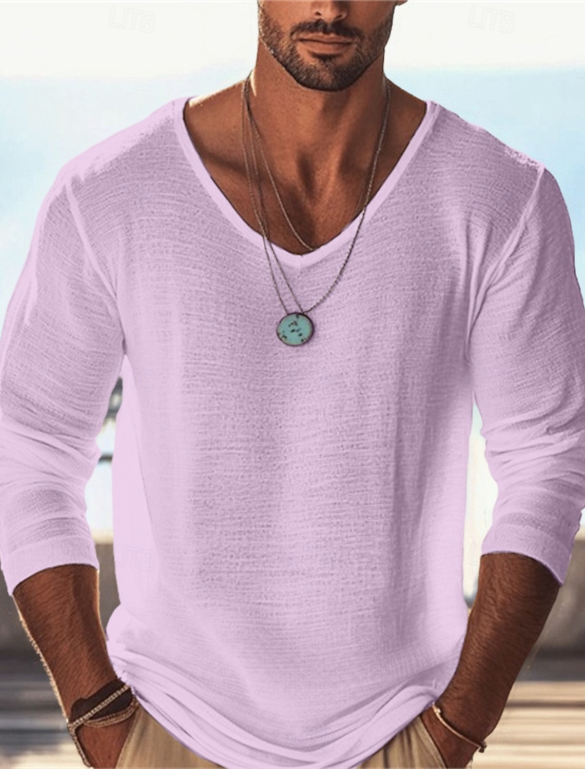 Men's T Shirt Tee Top Long Sleeve V Neck Summer Spring Plain Fashion