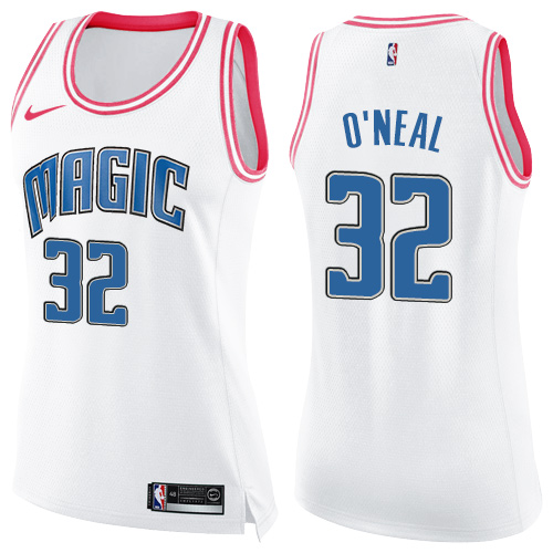 Nike Orlando Magic #32 Shaquille ONeal White/Pink Womens NBA Swingman Fashion Jersey Womens