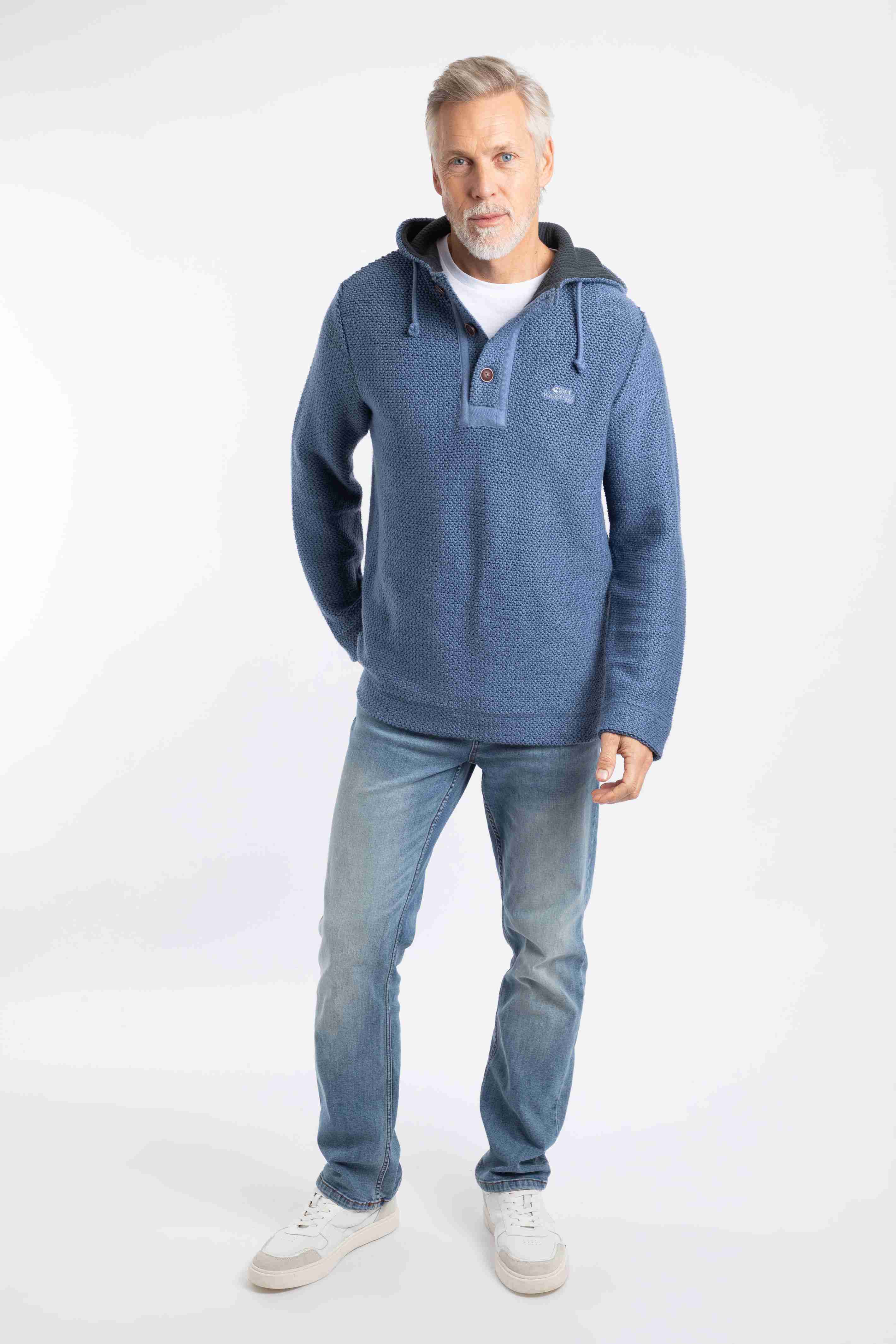 Bakersfield Button Neck Macaroni Hoodie Mid Blue