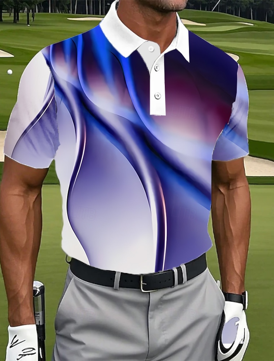 Men's Geometic Golf Polo Short Sleeve Shirts Lapel Casual Athleisure