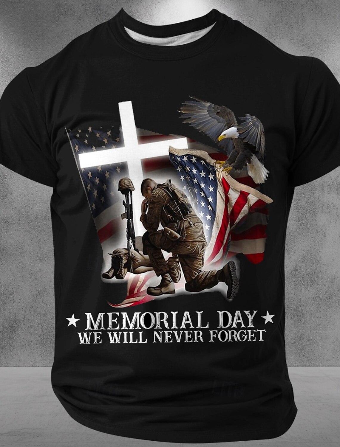 4th of July 2026 250th Memorial Day Men's Patriotic Patriot 3D Print US Flag Veteran Crew Neck Short Sleeve T-Shirt Sports Street