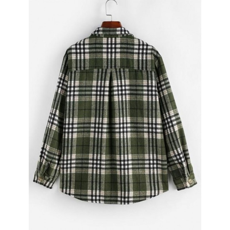 Plaid Cargo Pockets Boyfriend Shirt IH3365