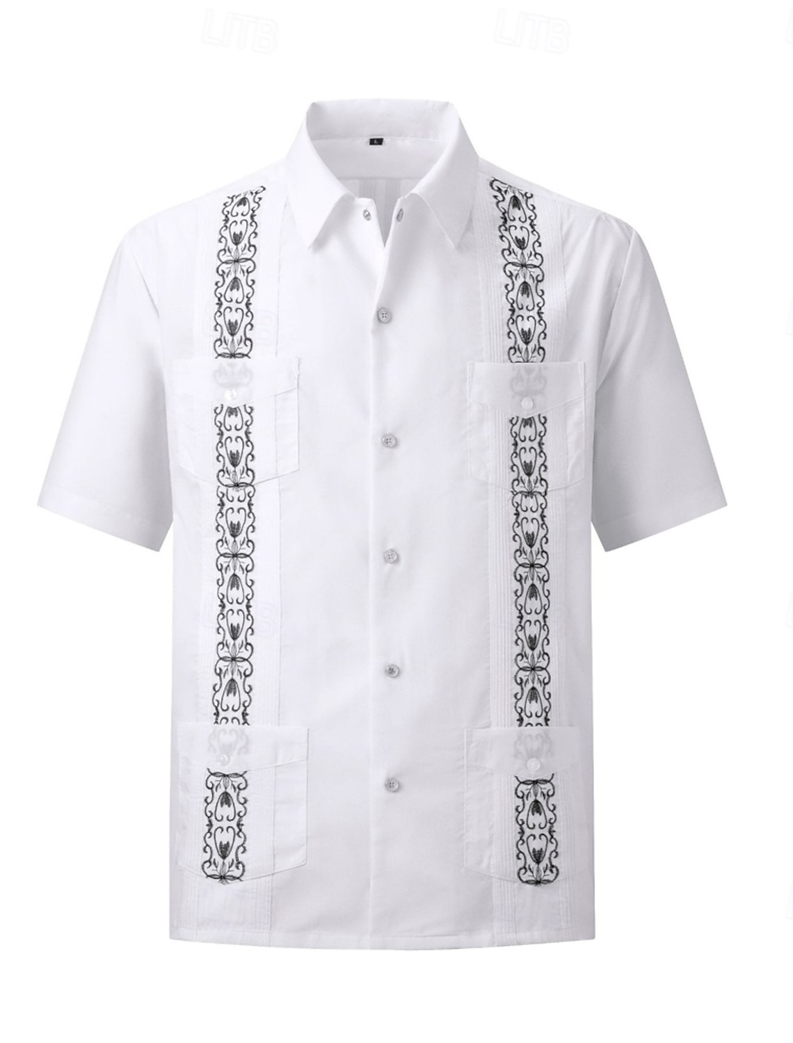 Men's Guayabera Shirt Black White Red Blue Gray Short Sleeve