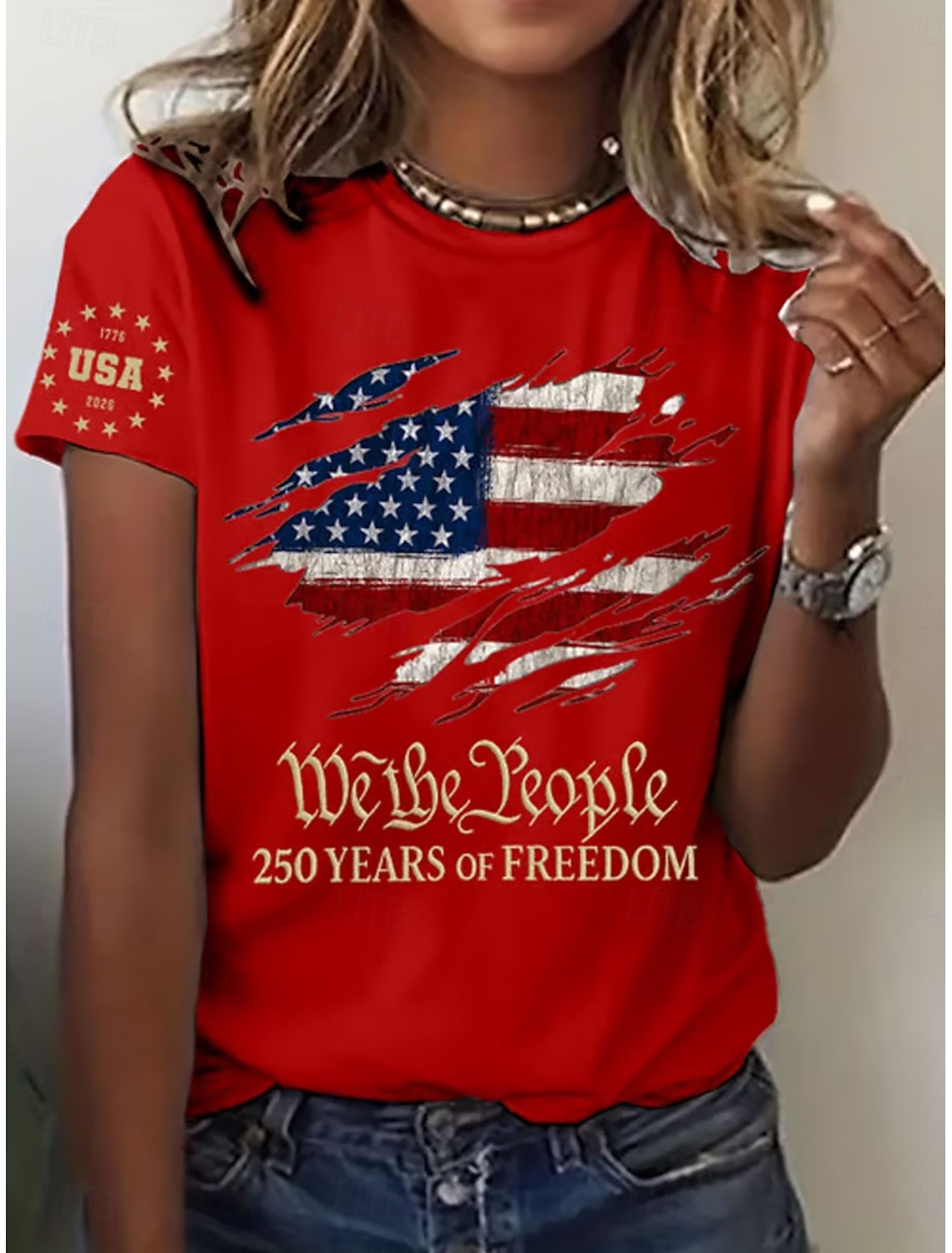 Independence Day American Anniversary Patriotic Women's T Shirt Graphic Flag Letter Vintage Fashion Stylish Short Sleeve Crew Neck Daily Weekend Print Blue Black White Red Summer Spring