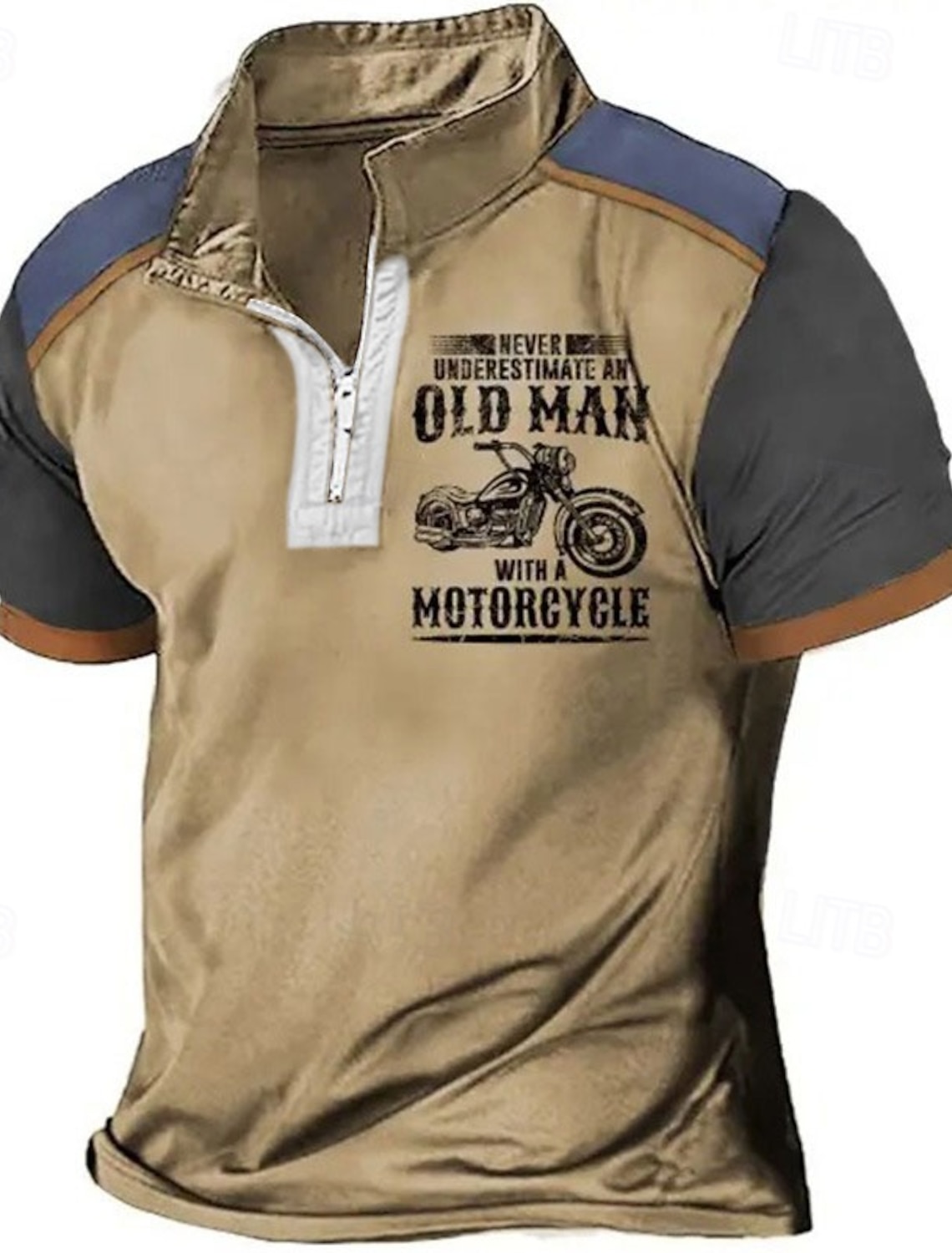 Men's Motorcycle Graphic Polo Shirt - 'Never Underestimate An Old Man With A Motorcycle' Slogan Short Sleeve Biker Top