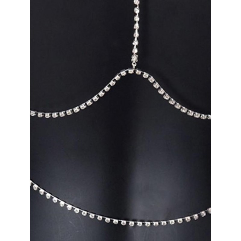 Rhinestones Chains Open Back Ribbed Tee SD1108