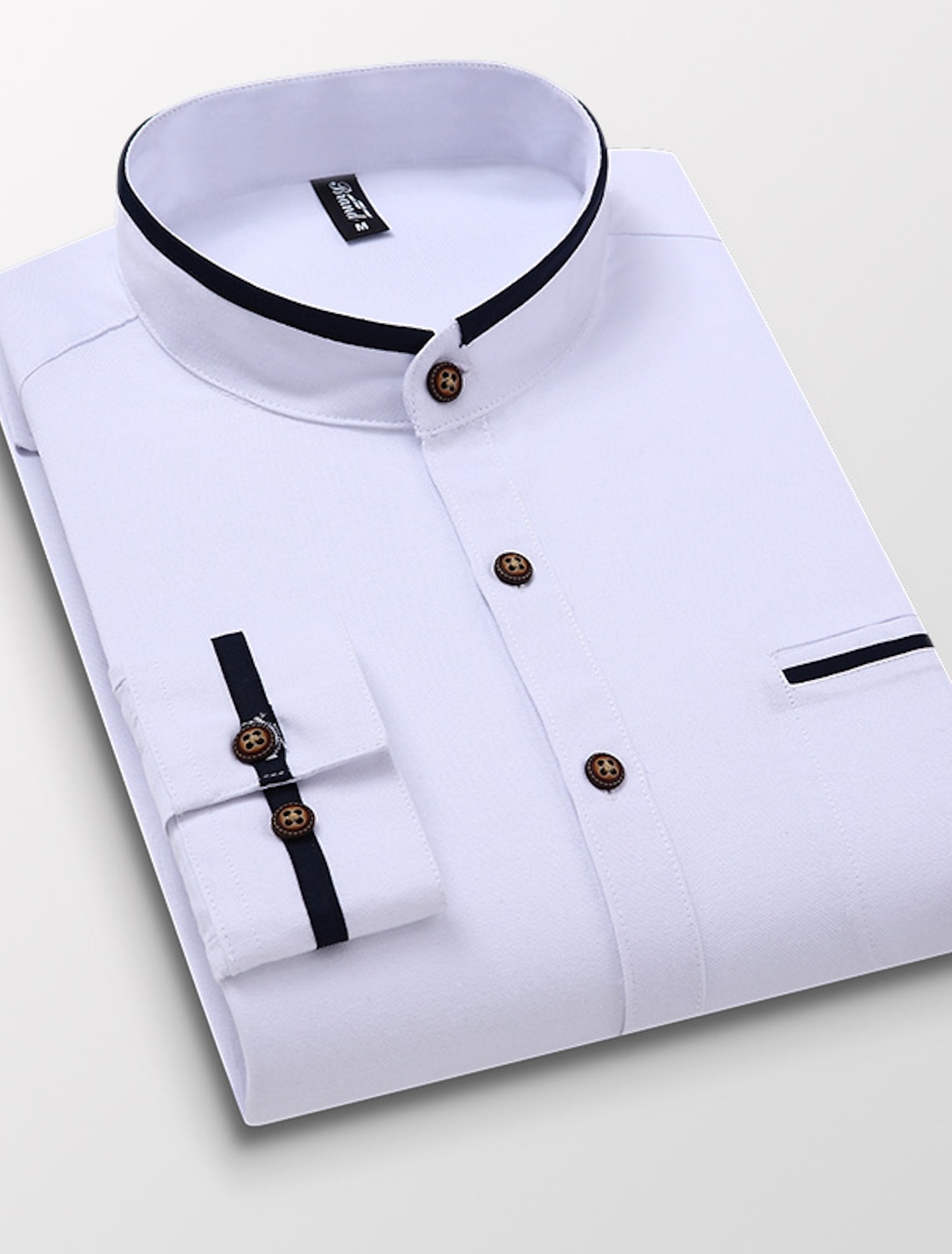 Men's Band Collar Shirt Dress Shirt Oxford Shirt Solid / Plain Color Wedding White Blue Gray Light Blue Long Sleeve Standing Collar Spring & Fall Clothing Apparel