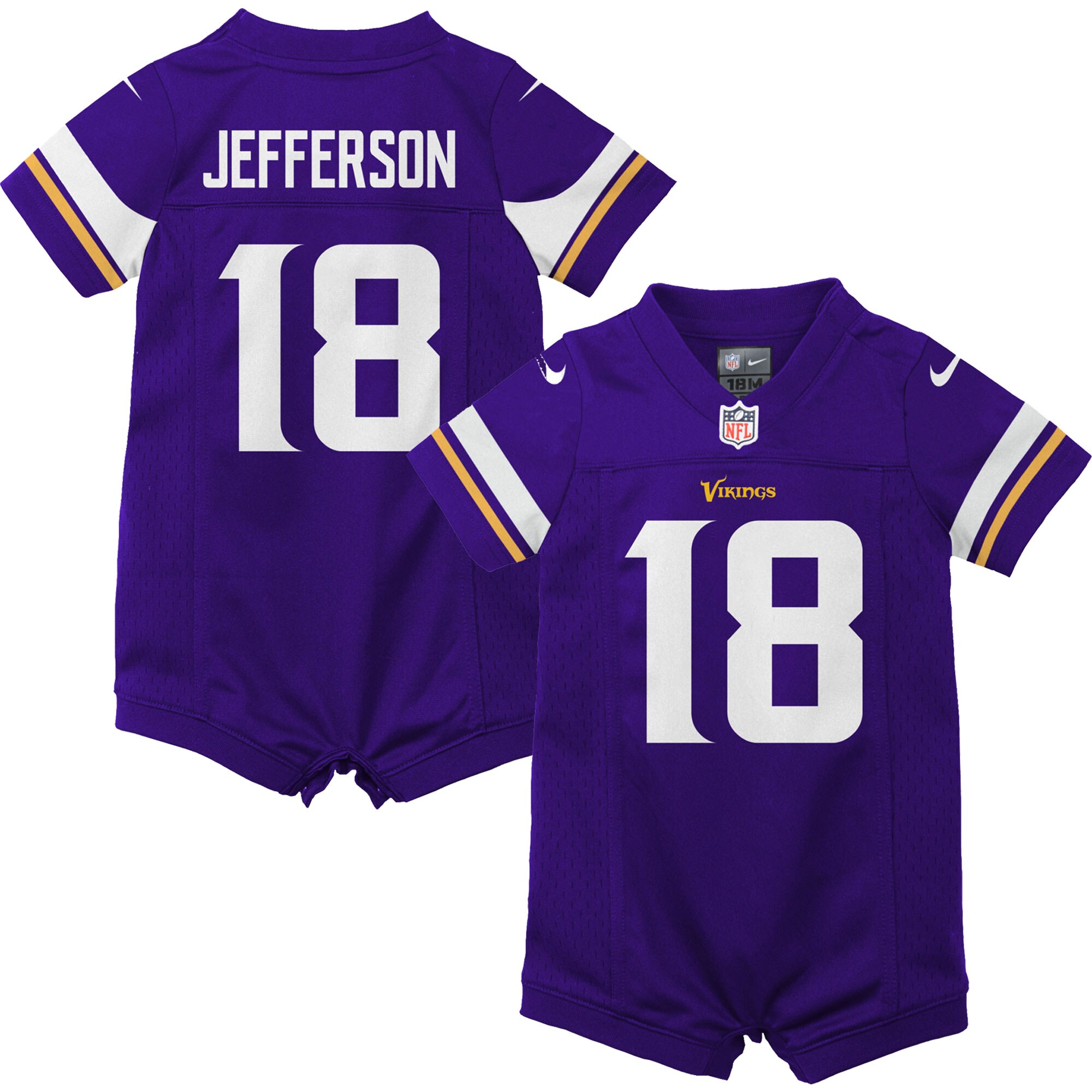 [LK] Justin Jefferson #18 Minnesota Vikings Newborn Romper Game Jersey - Purple