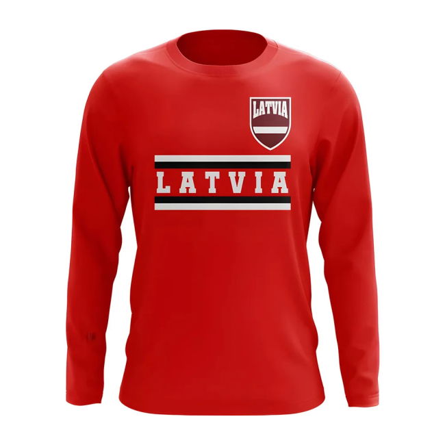 Latvia Core Football Country Long Sleeve T-Shirt (Red) Quality