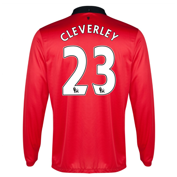 13-14 Manchester United 23 Cleverley Home Long Sleeve Jersey Shirt -
