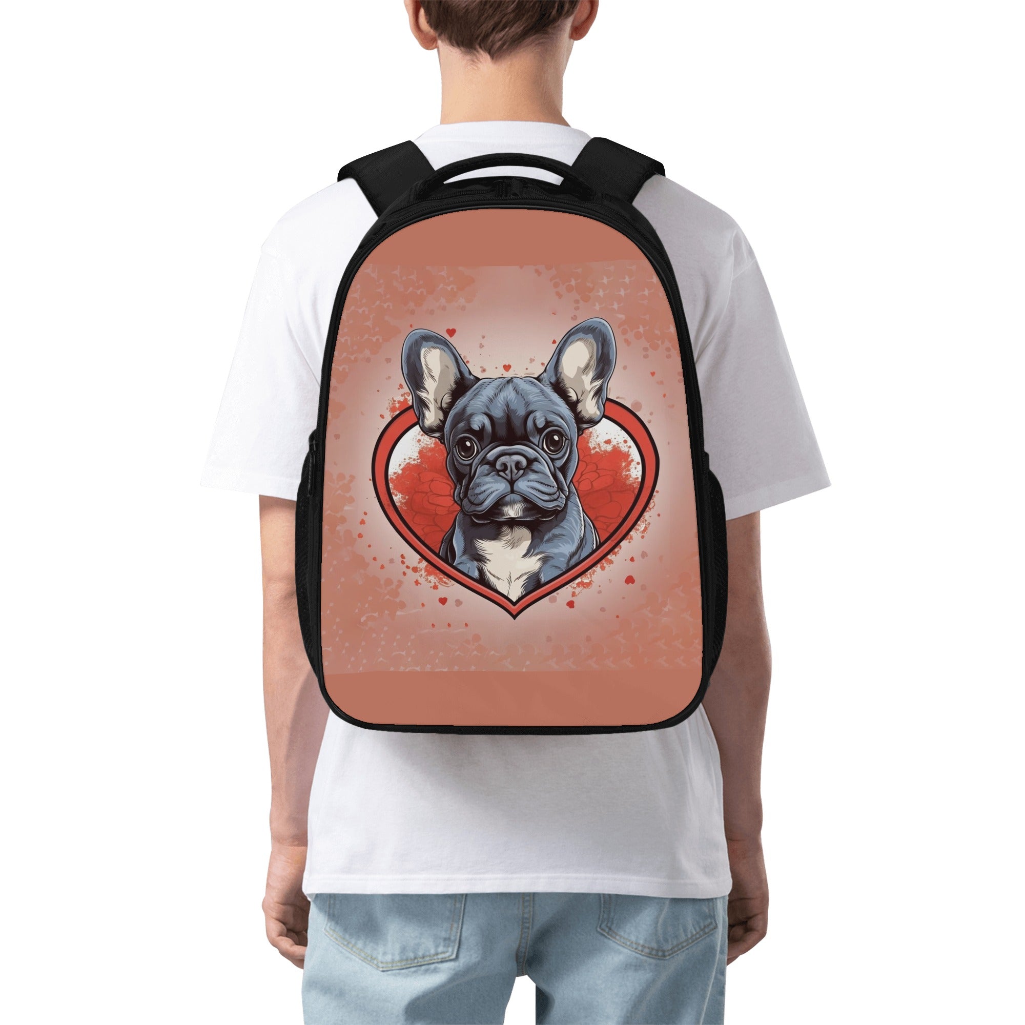 French Bulldog Lover My Valentine 16 Inch Dual Compartmen Backpack Cute Wall Art