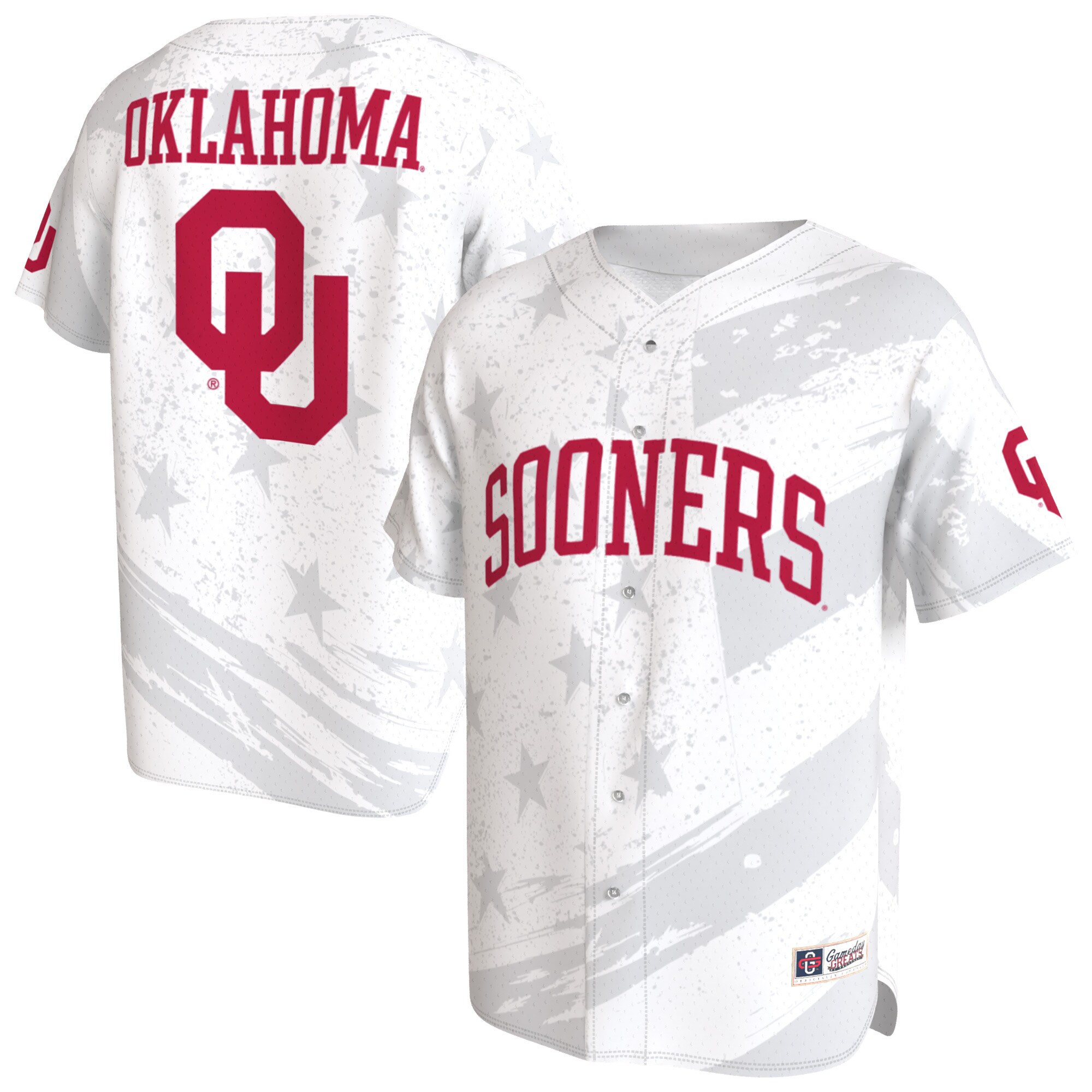 [DDG] Oklahoma Sooners GameDay Greats Unisex Lightweight Collegiate Baseball Americana Fashion Jersey - White