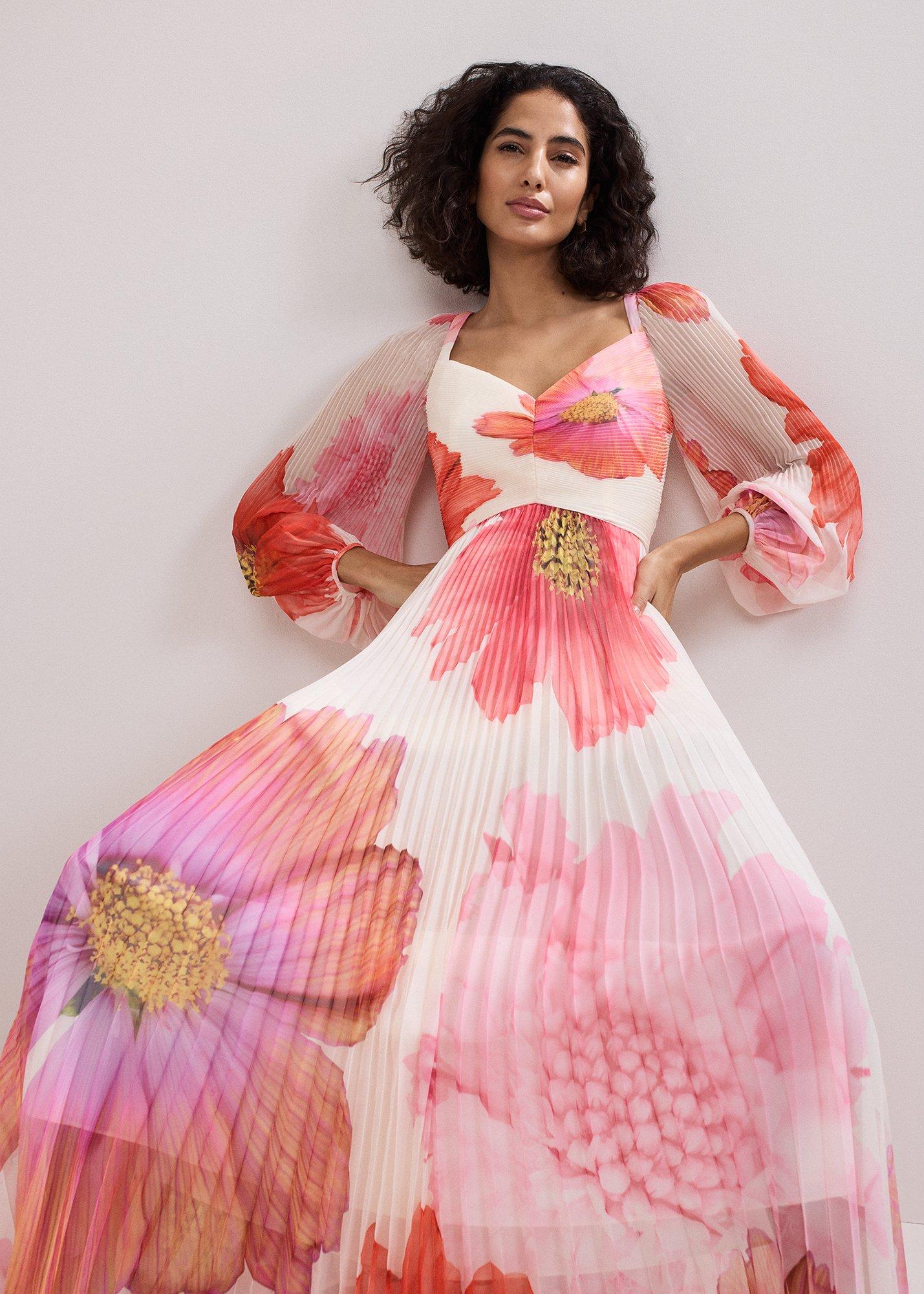 Reanna Pleated Floral Maxi Dress