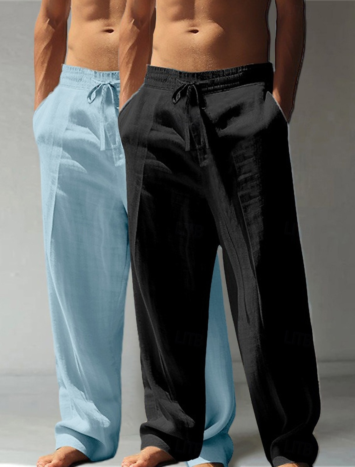 Men's Linen Pants Trousers Summer Pants Baggy Pants Beach Pants Drawstring Elastic Waist Straight Leg Plain Comfort Breathable Full Length Casual Daily Holiday Vacation Classic Style Green+Gray