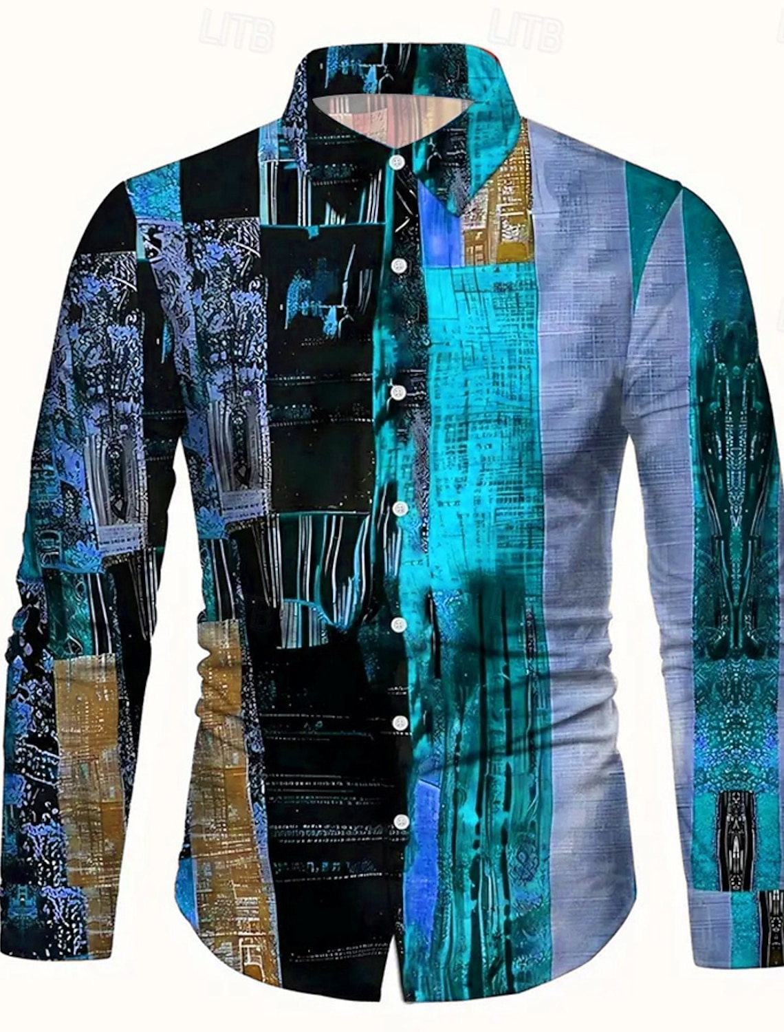 Men's Color Block Patchwork Shirt Button Up Shirt Casual Dress Shirt Long Sleeve Fashion Casual Vacation Daily Streetwear Summer Spring Turndown 3D Print Collared Shirts Blue Red Orange Green