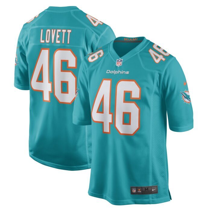 Men's Miami Dolphins John Lovett Nike Aqua Game Player Jer...