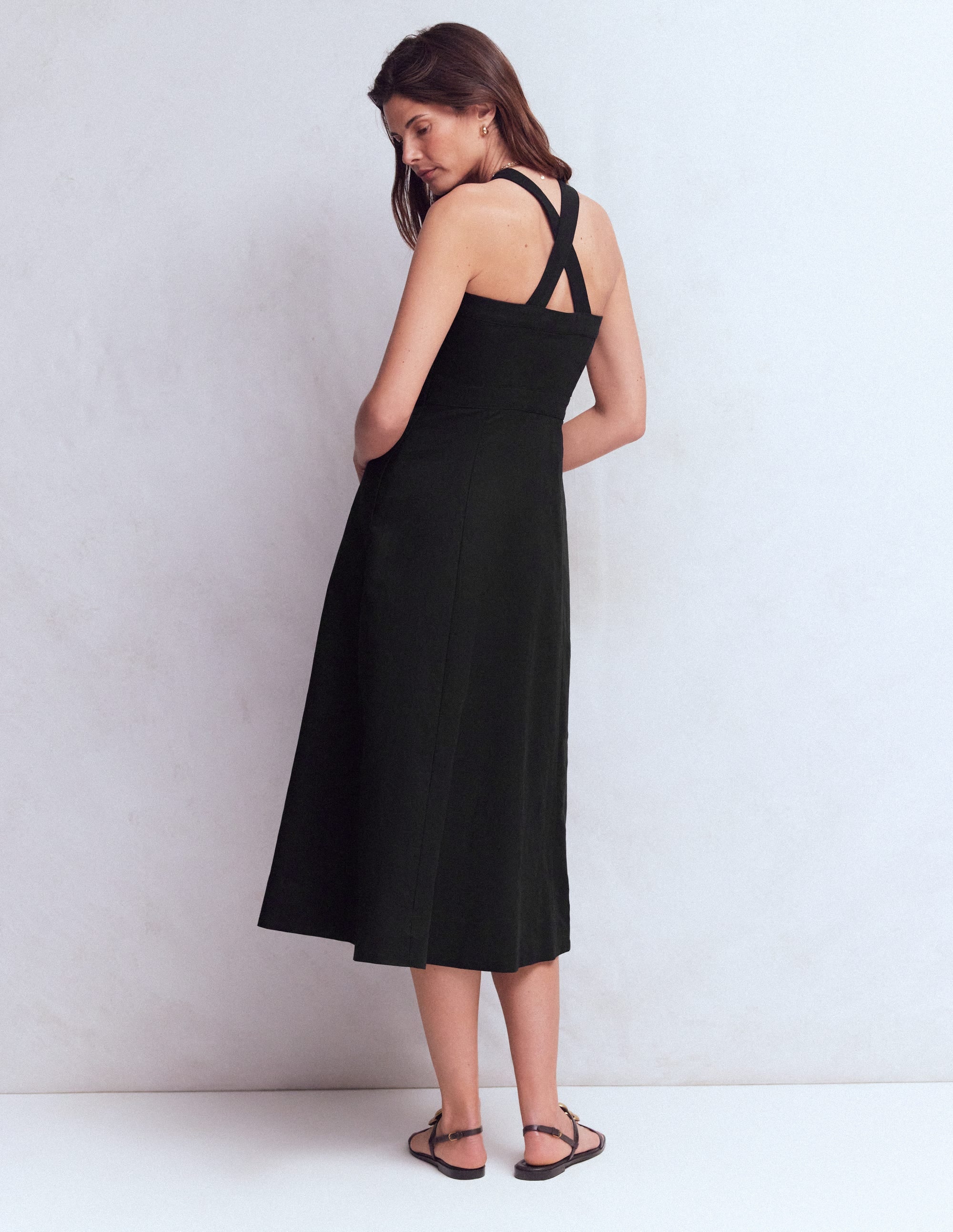 Cross-back Linen Blend Dress