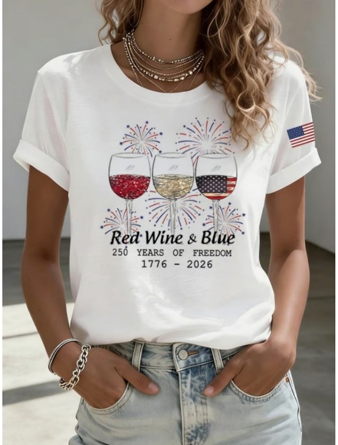 American Independence Day Women's T Shirt Tee Top Print Graphic Striped Stylish Classic Casual Short Sleeve Crew Neck Regular Tops Daily Going out Weekend Red Summer Spring