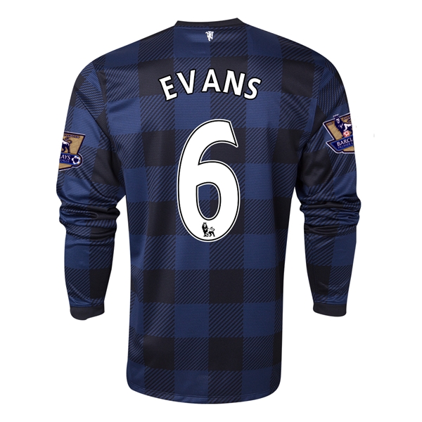 13-14 Manchester United 6 EVANS Away Black Long Sleeve Jersey Shirt -