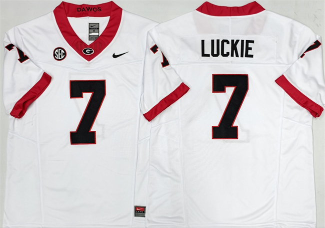 Men's UGA GA White 2025 college football Lawson Luckie #7 comfortable